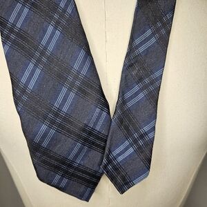 John Varvatos Luxe Black And Blue Plaid Tie